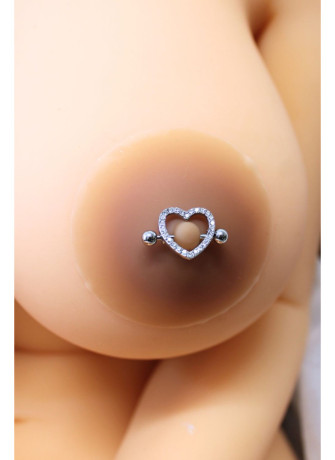 Paire de cache-tétons piercing barre coeur faux diamant peau métisse - XP004M
